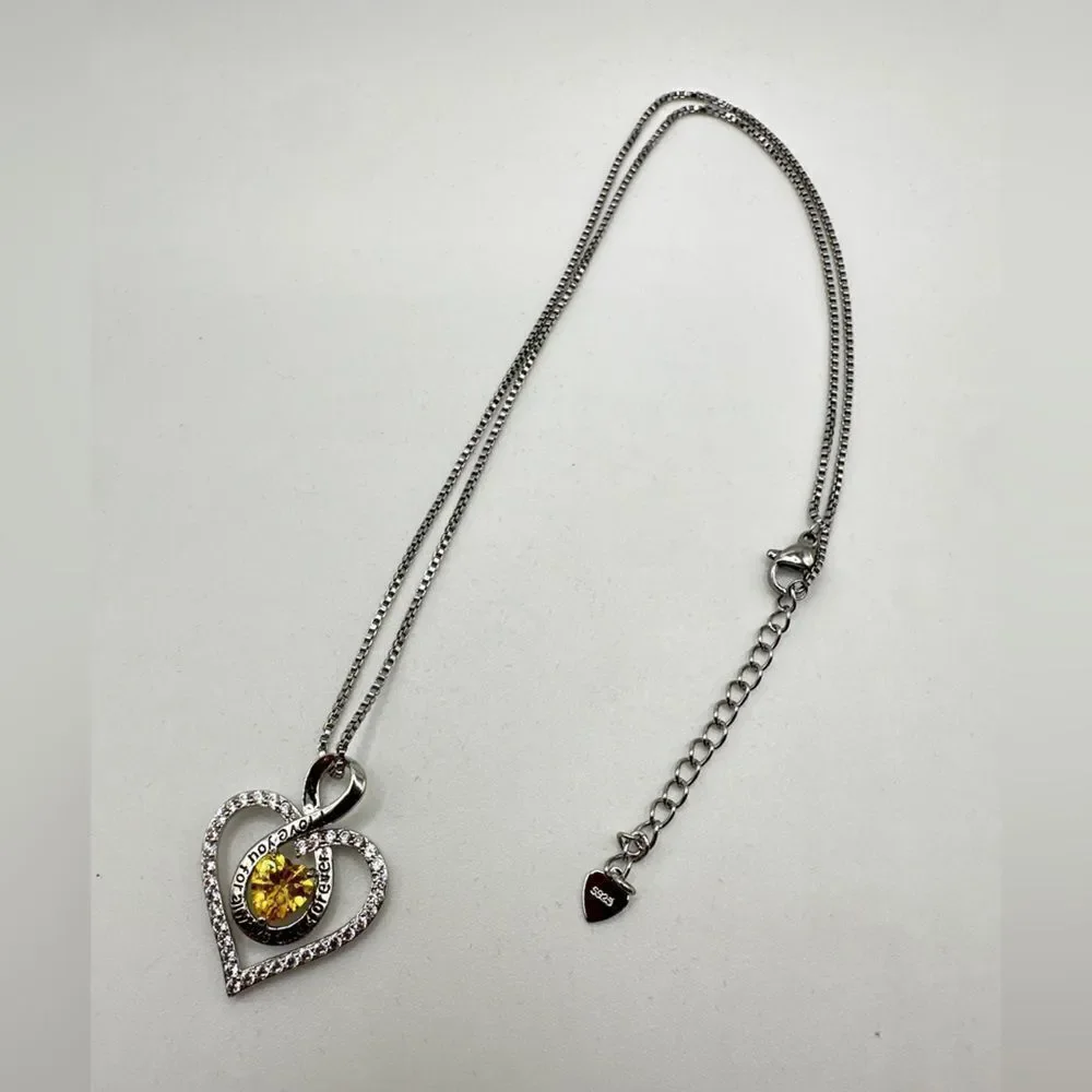 NIB, Redbee Brand 18kt GP/WG, 925 heart and yellow cz necklace!‎